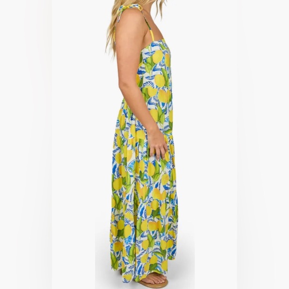 Kenny Flowers The Positano Tiered Maxi Dress Resort  Smocked Back Lemon Sz Small - Picture 4 of 13